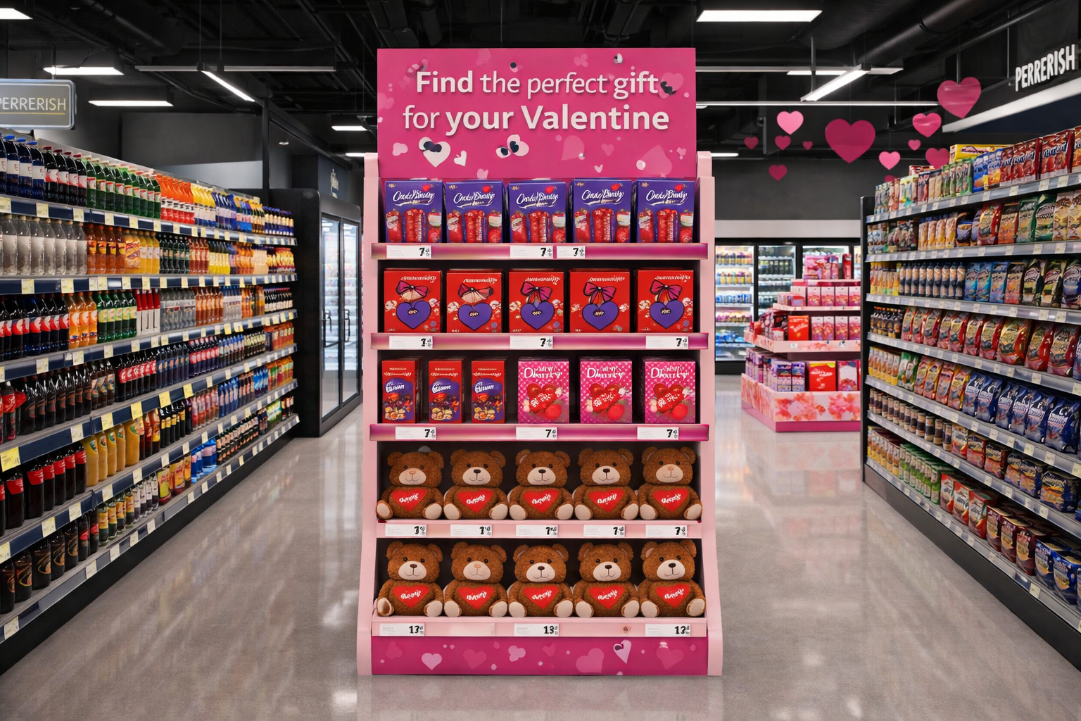 A 3D store environment screenshot showing a seasonal activation or display in realistic store context.