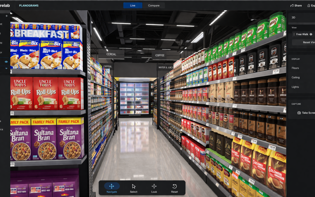a virtual store environment showing a realistic retail aisle