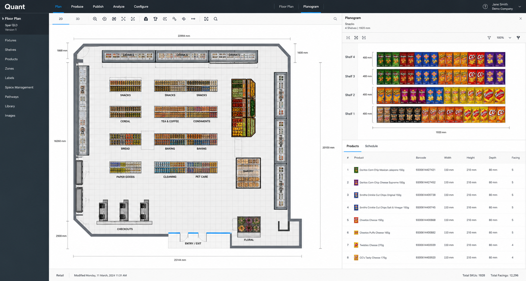 A screenshot of a planogram or 2D floor plan as it appears in a planning tool.