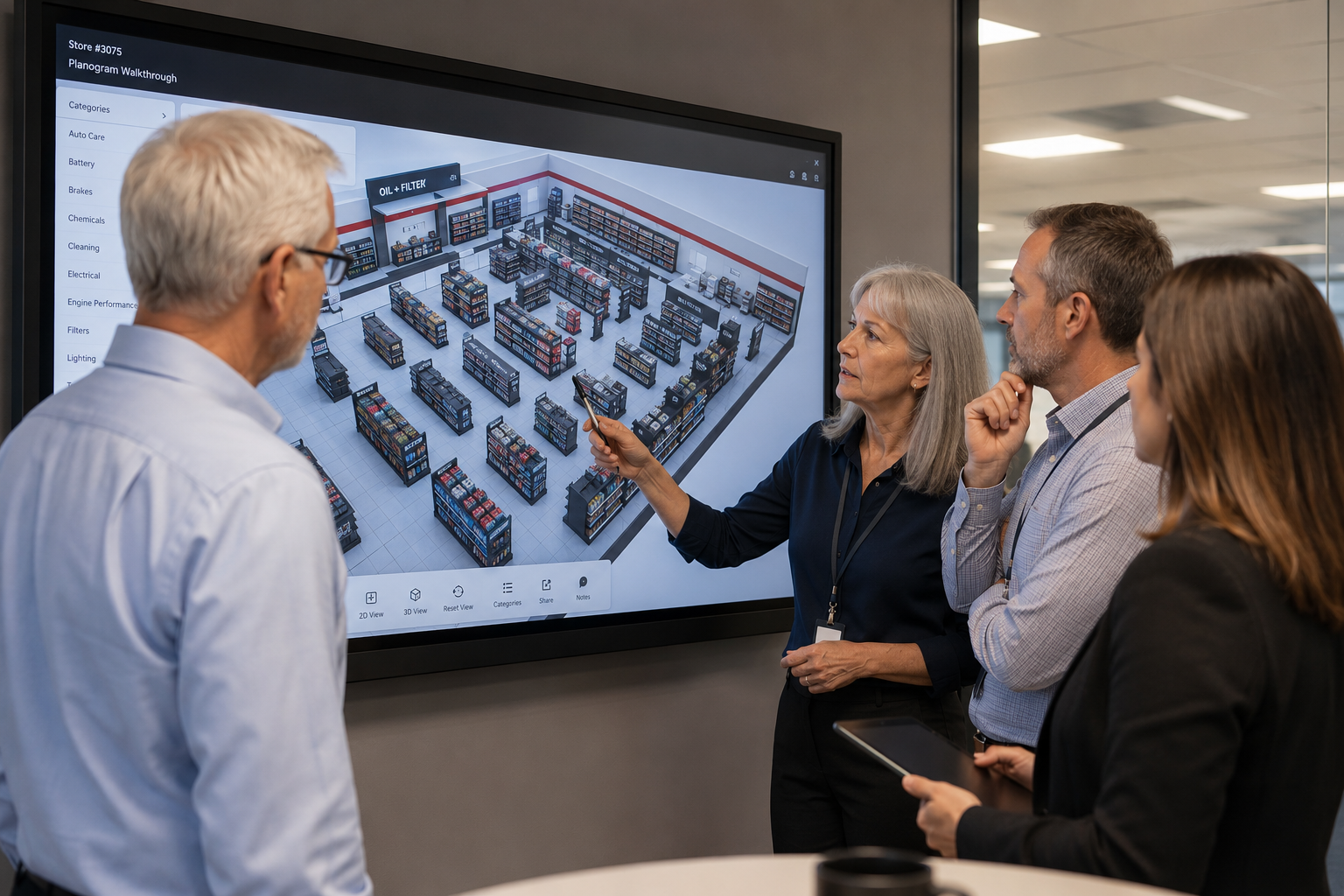 Meeting room discussing store layout plan