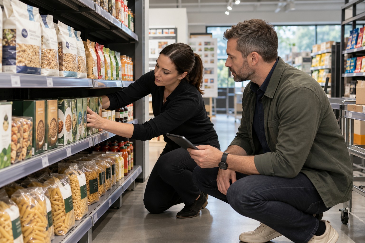 Retail planners test a shelf standard in a full-size bay